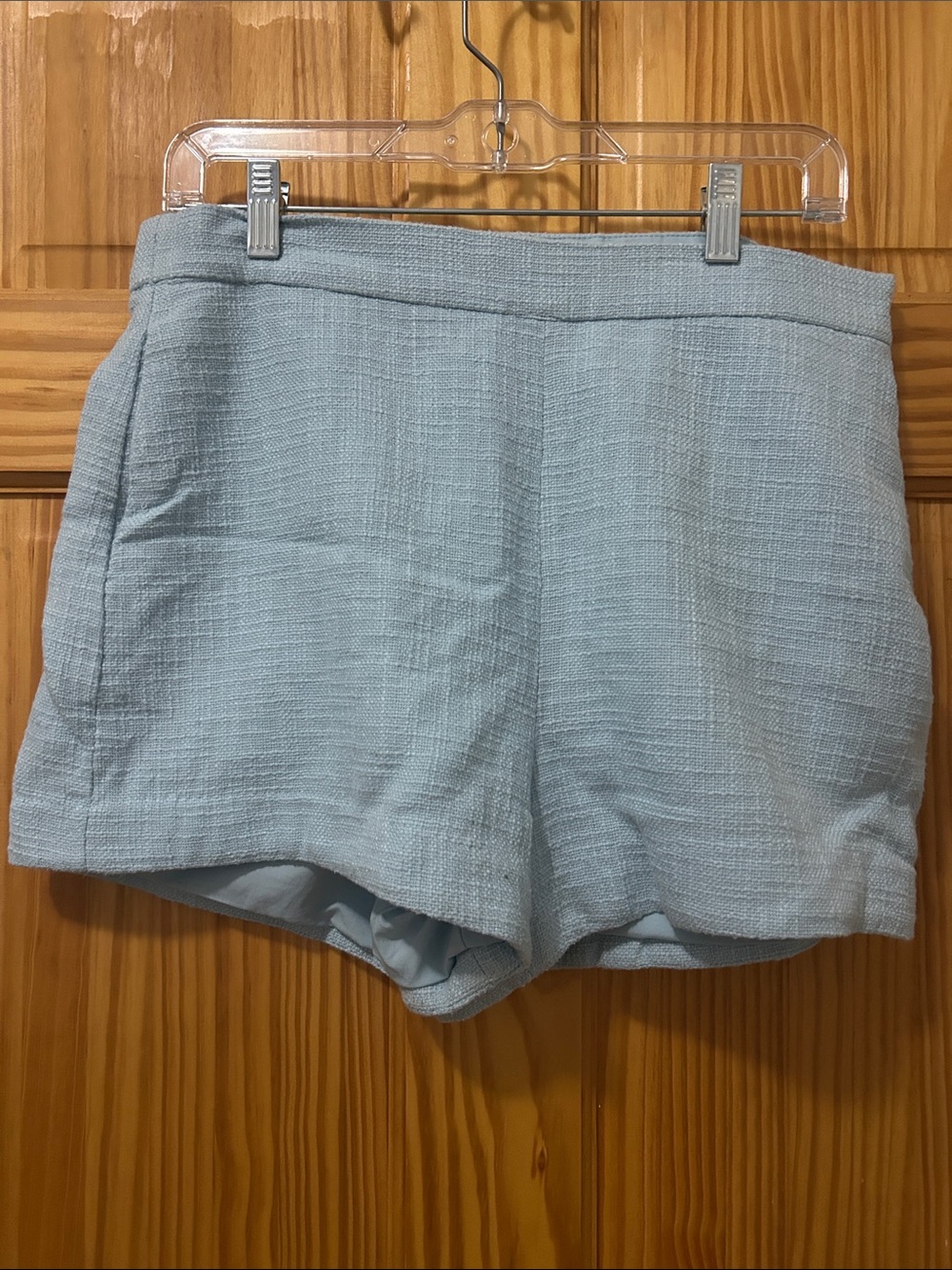 Abercrombie & Fitch Light Blue Textured High-Waist Shorts